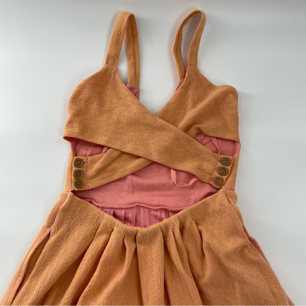 Anthropologie Post Stamp 9-h15 stcl Peek A Boo Back Orange and Pink Mini dress - Picture 12 of 12
